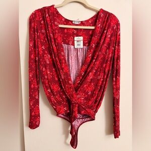 Free People Red Floral Bodysuit Size XS NWT